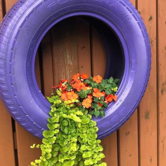 Black Tire Hanging Planters
