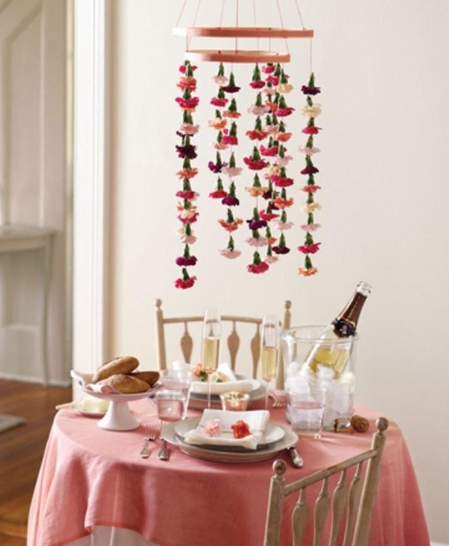 Pink Table Blooms Overhead