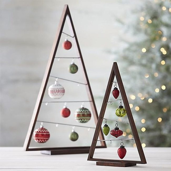 Wooden Triangle Frames Red Green Baubles