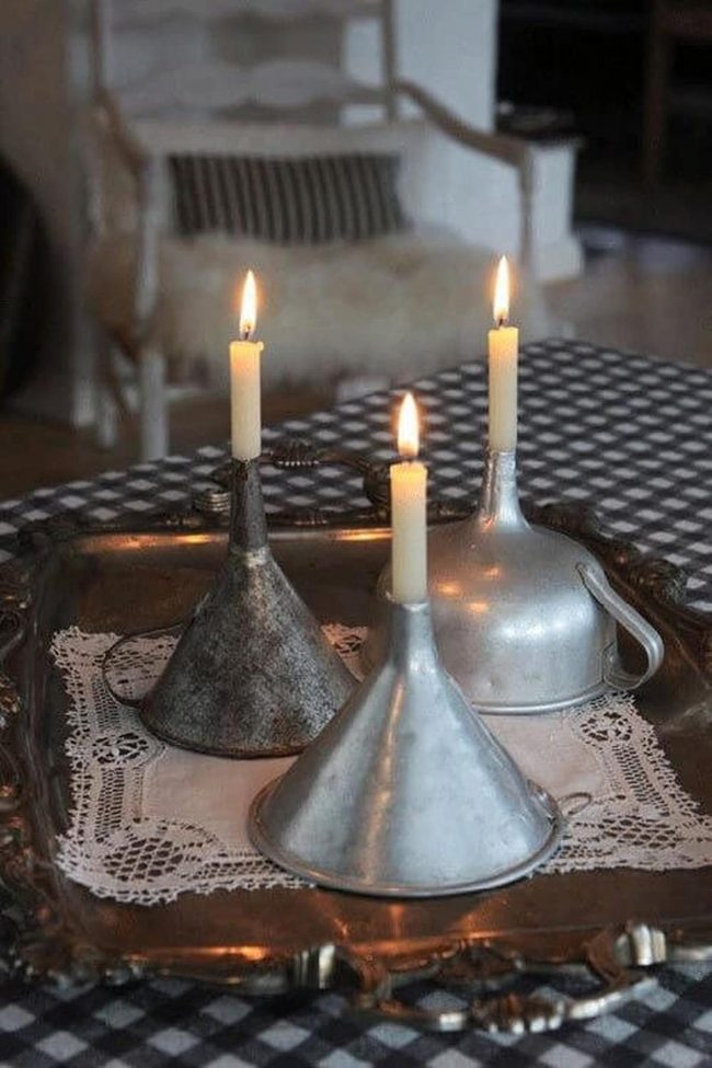 Weathered Metal Funnel Candleholders