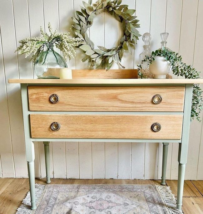Sage Green And Natural Wood Sideboard