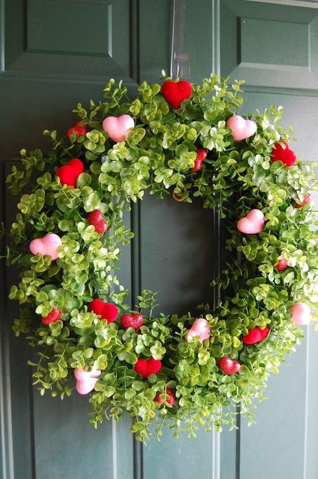 Red Hearts On Dark Green