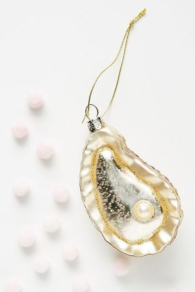 Pearl-Filled Glass Oyster Ornament