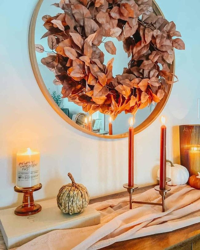 Autumn Pumpkins And Candlelight Entryway