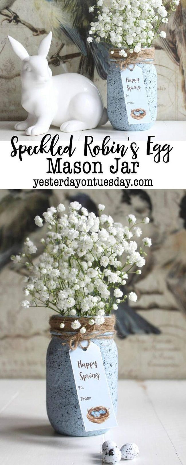 Pale Blue Speckled Mason Jars