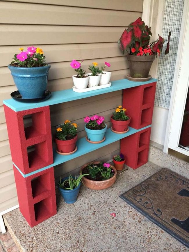 Red Cinder Block Plant Display
