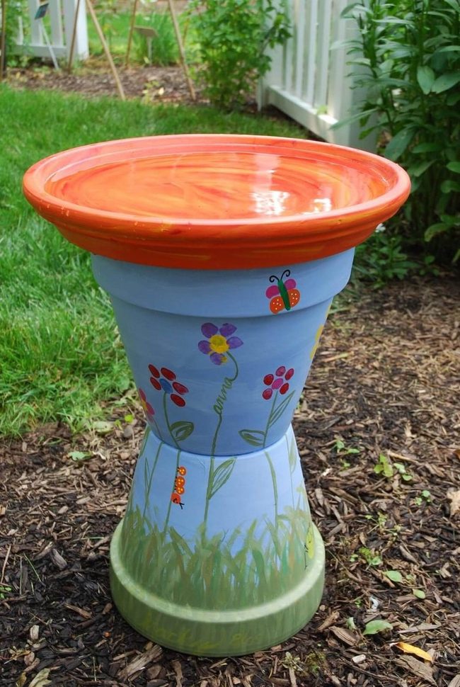 Stacked Ceramic Bird Bath Rainbow