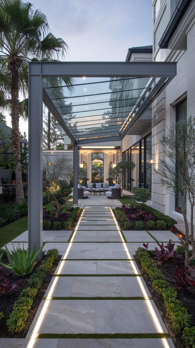 Stone-Dotted Hardwood Landscape Pathway