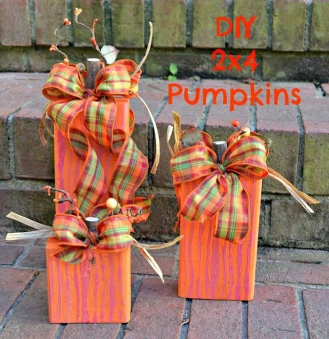 Orange Striped Wooden Pumpkins