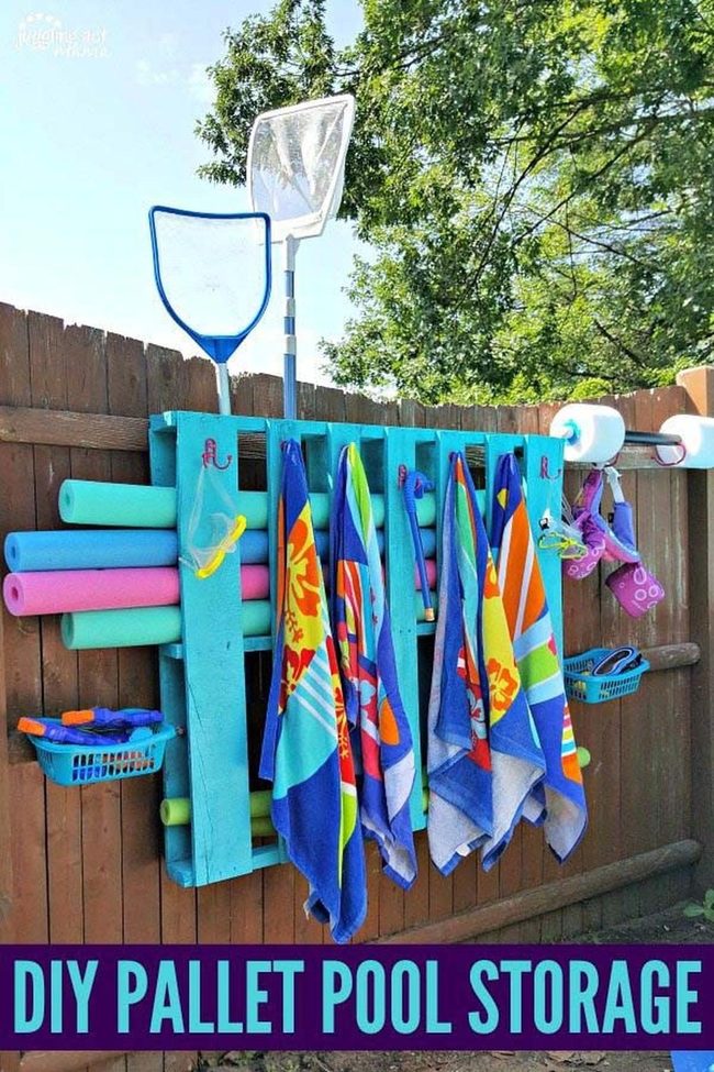 Painted Pallet Pool Storage