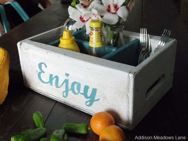 White Stenciled Wooden Kitchen Crate