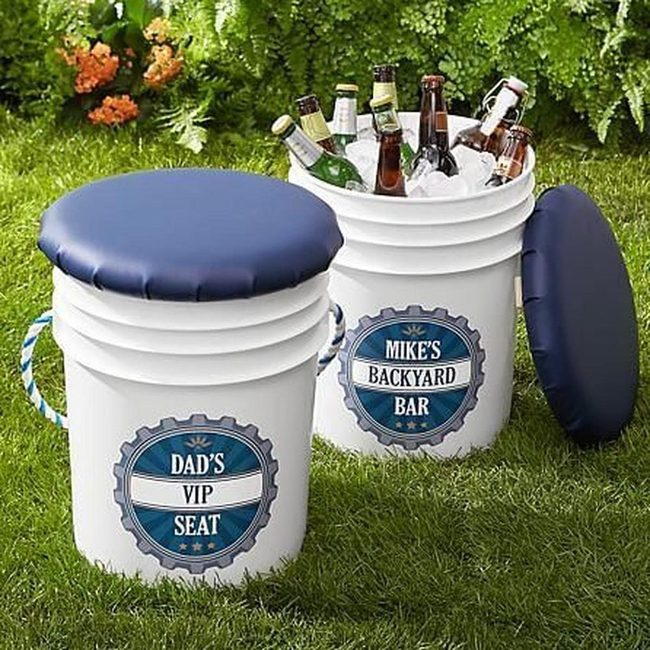 White Bucket With Navy Stripes