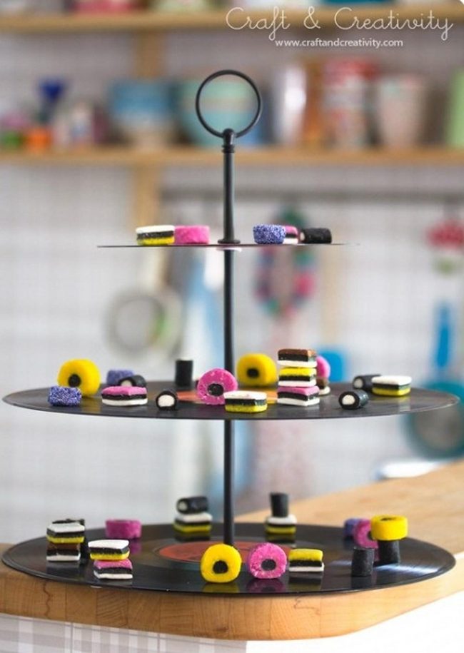 Colorful Treats On Black Tiered Stand