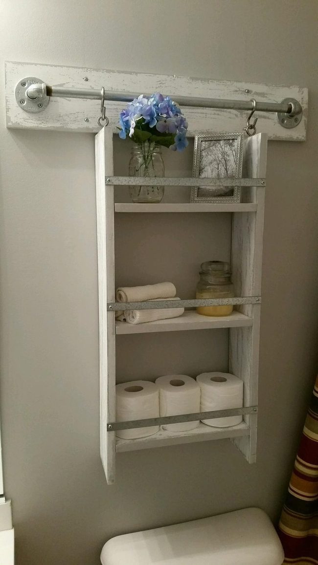 Whitewashed Industrial Bathroom Rack