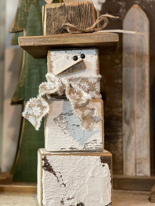 Wooden Block Snowman