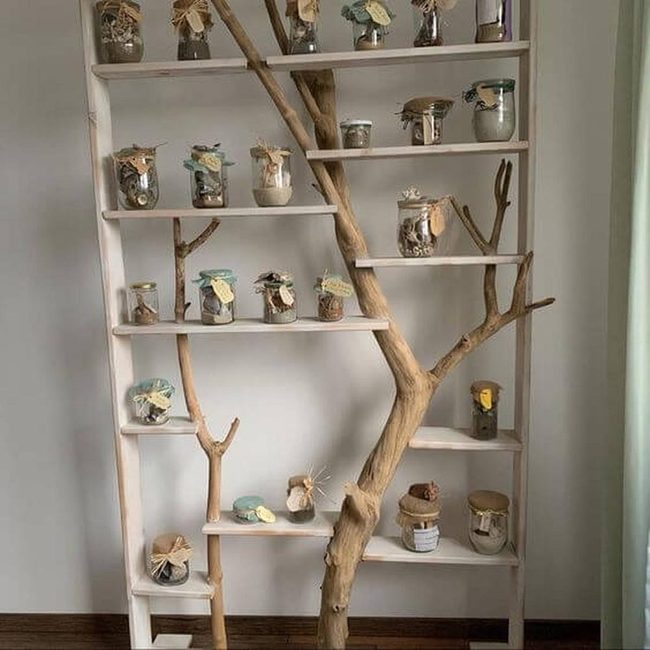 Wooden Branch Shelf With Jars