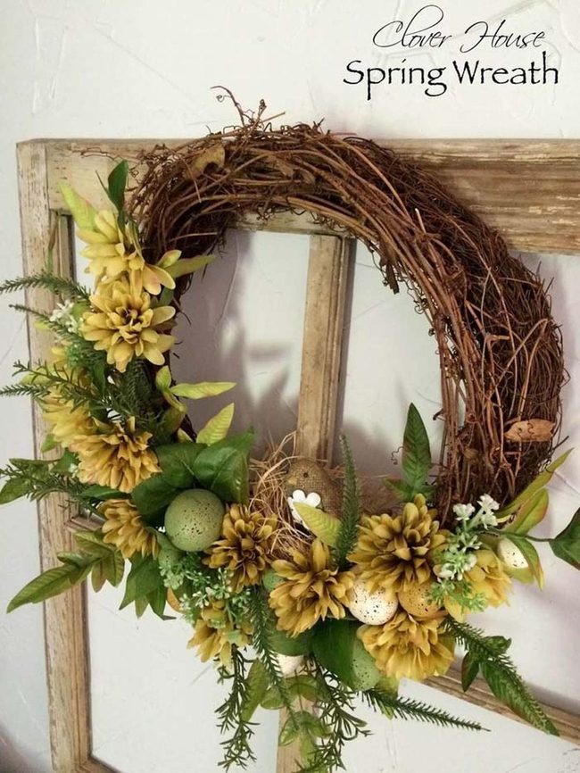 Grapevine Wreath Spring Flowers Eggs