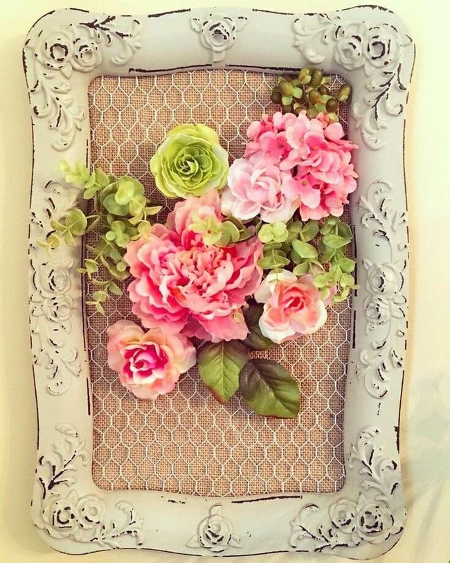 Chicken Wire Flower Mirror Frame