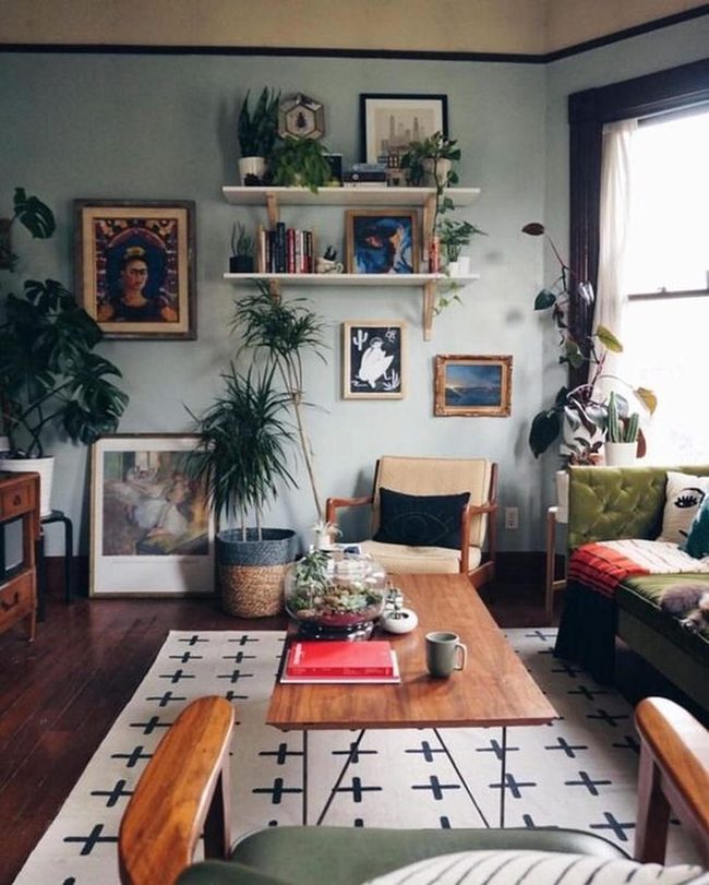 Olive Green Living Room With Geometric Accents