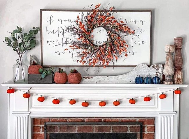 Autumn Fireplace Red Florals