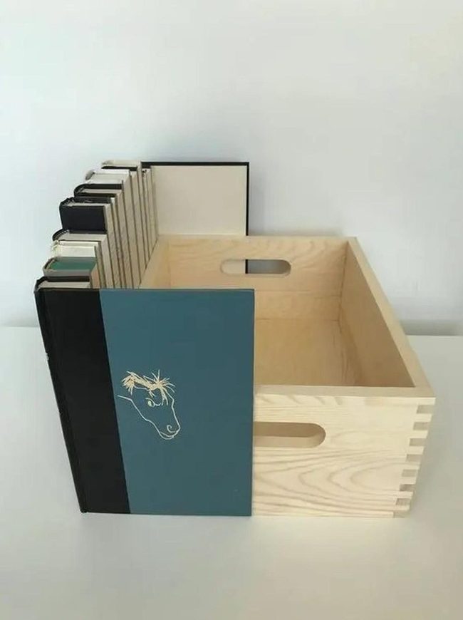 Light Wood Book Boxes Blue Horses