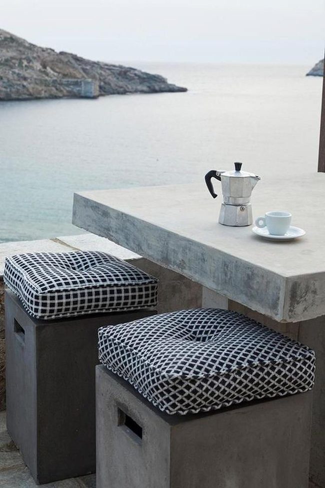 Checkered Stools, Concrete Table, Waterfront