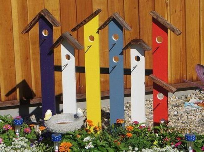 Painted Birdhouses In Bloom