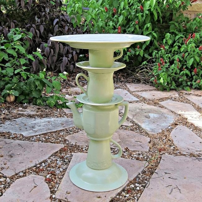 Stacked Teacup Bird Bath