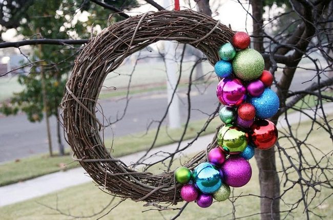 Colorful Ornaments On Natural Branch