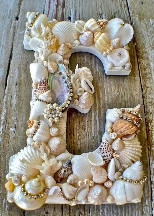 Pearl-Encrusted Shell Letters