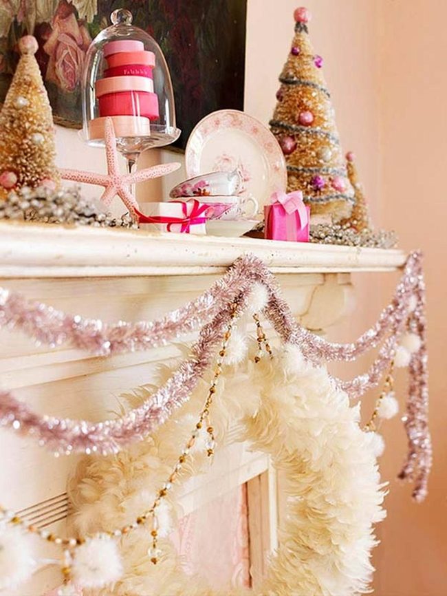 Pink Beaded Swag Fireplace Statement