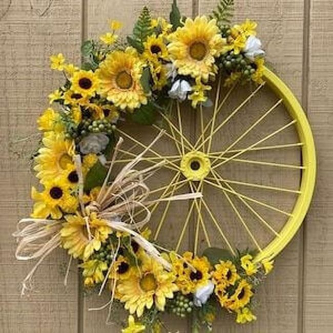 Sunflower Bicycle Wheel Wreath