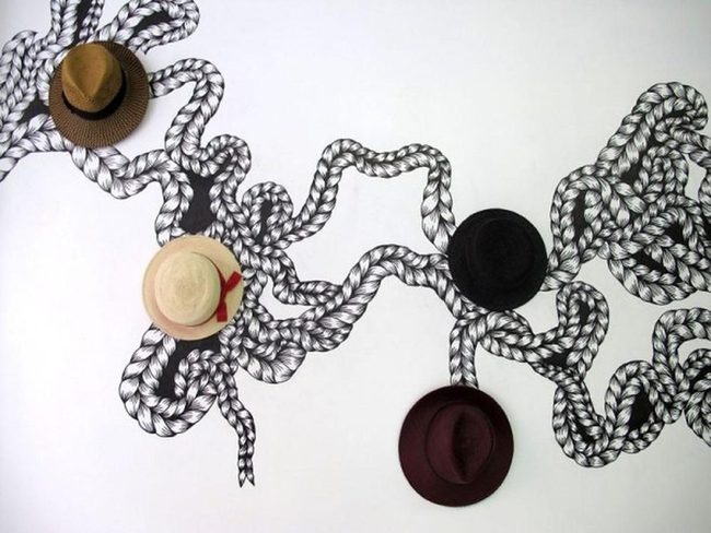 Brown Hats Against Graphic Lines