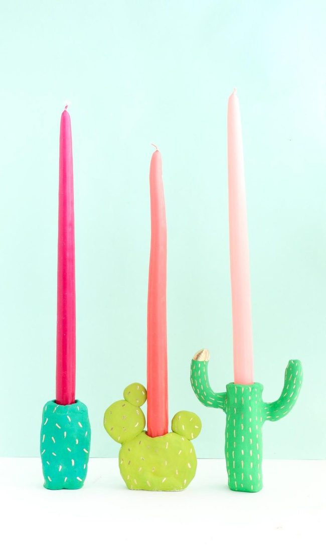 Green Ceramic Cactus Candleholders