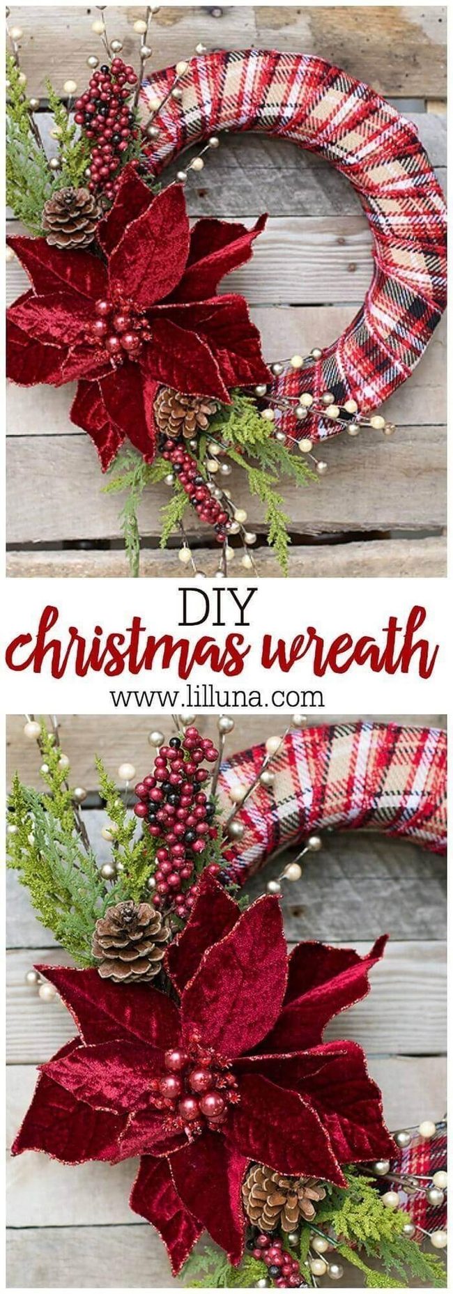 Red Poinsettia Plaid Wreath
