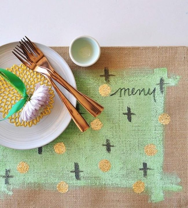 Green Polka Gold Burlap Runner