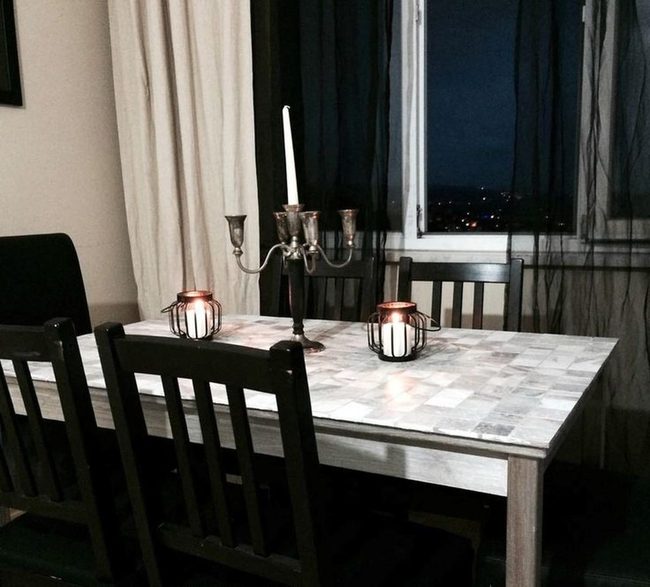 Black Candles, Light Wood Table