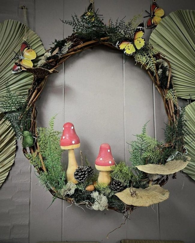Red Mushroom Wreath With Forest Botanicals