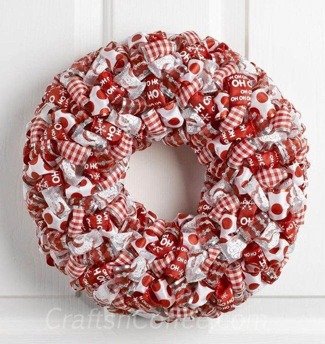 Silver Sparkle Red Ribbon Wreath