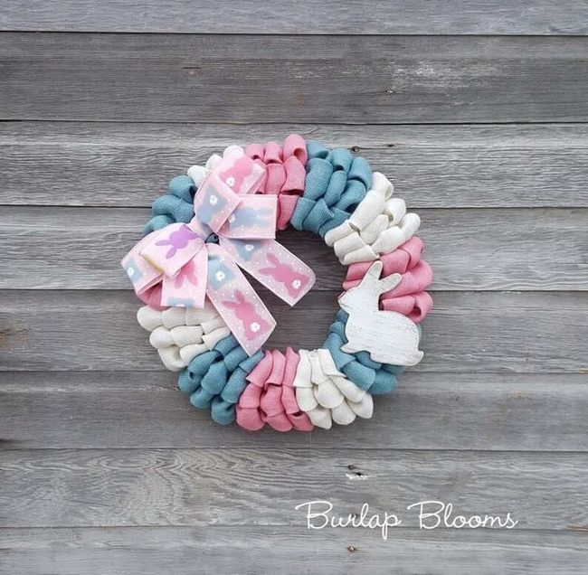 Pink And Blue Striped Bunny Wreath