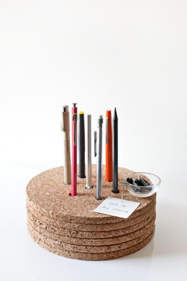 Cork Desk With Colorful Pen Holders