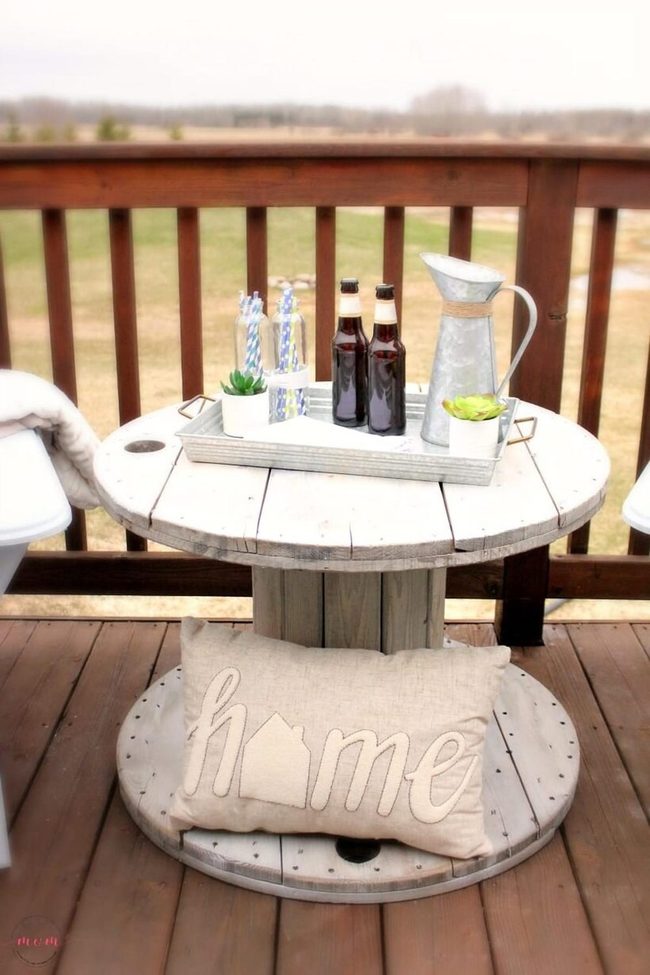 White-Washed Spool Table Garden