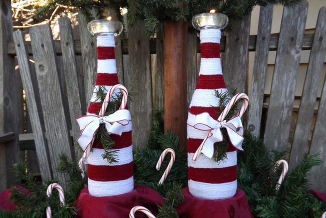Striped Wine Bottle Luminaries