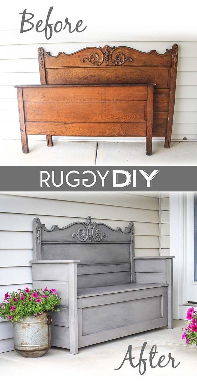 Carved Headboard Porch Bench