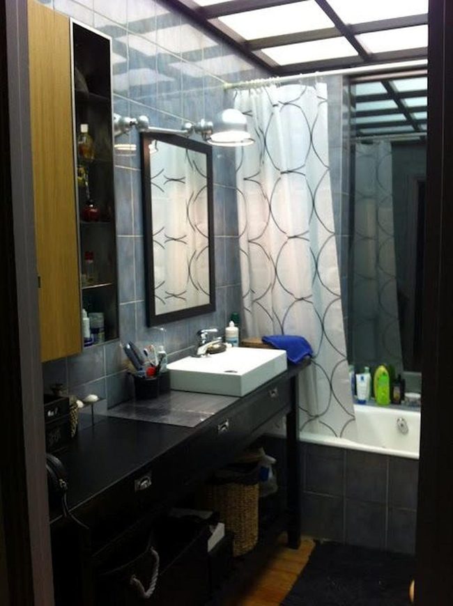 White Sink, Black Tiles, Natural Light