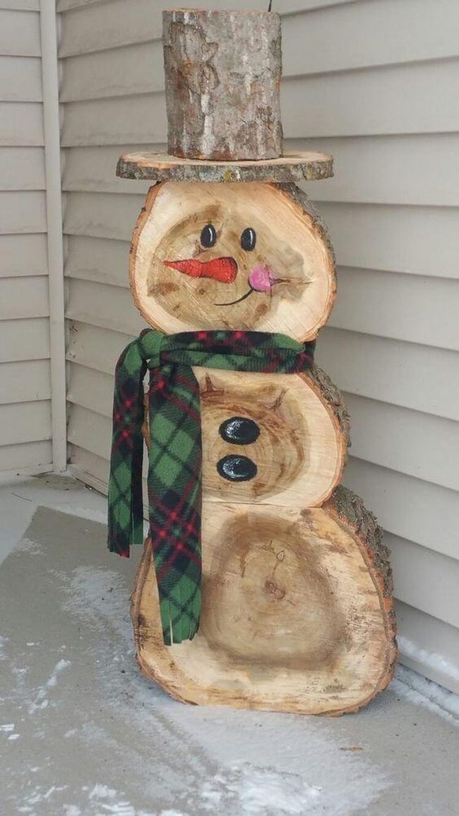 Wooden Slice Snowmen Figures