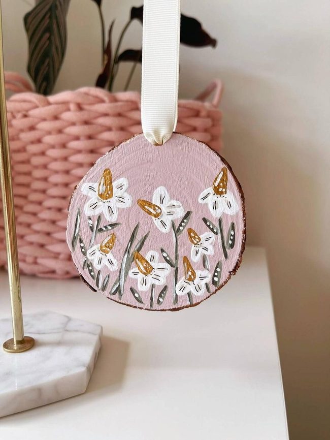 Painted Wood Slices Spring Flowers