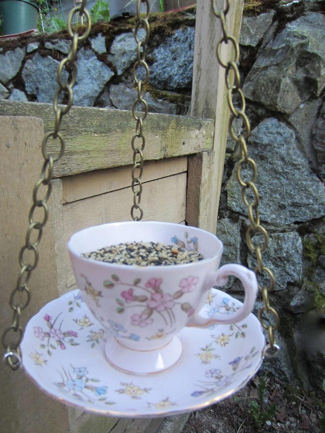 Vintage Teacups Feed Garden Birds