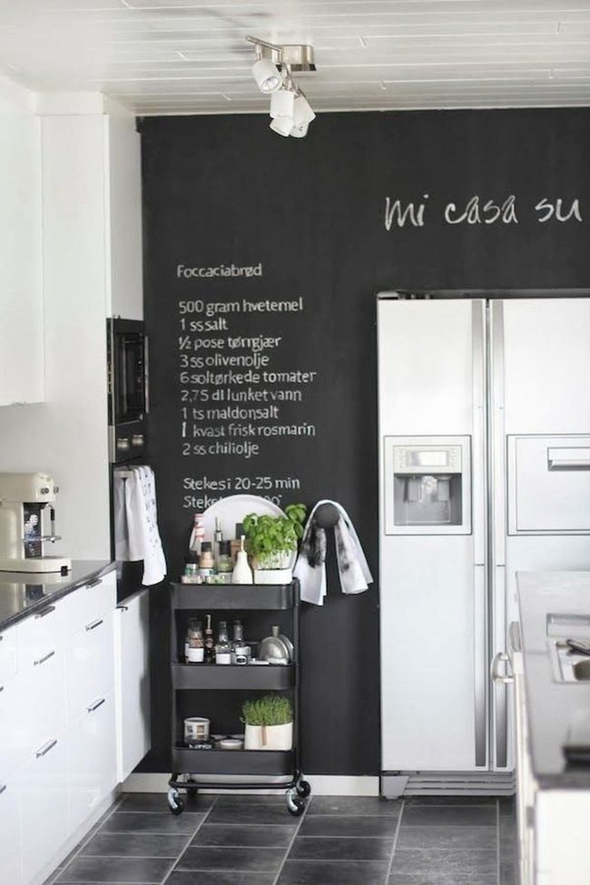 Black Chalkboard, White Kitchen Focal Point