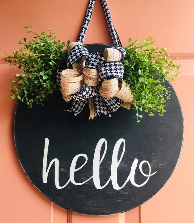 Colorful Hello On Round Wood